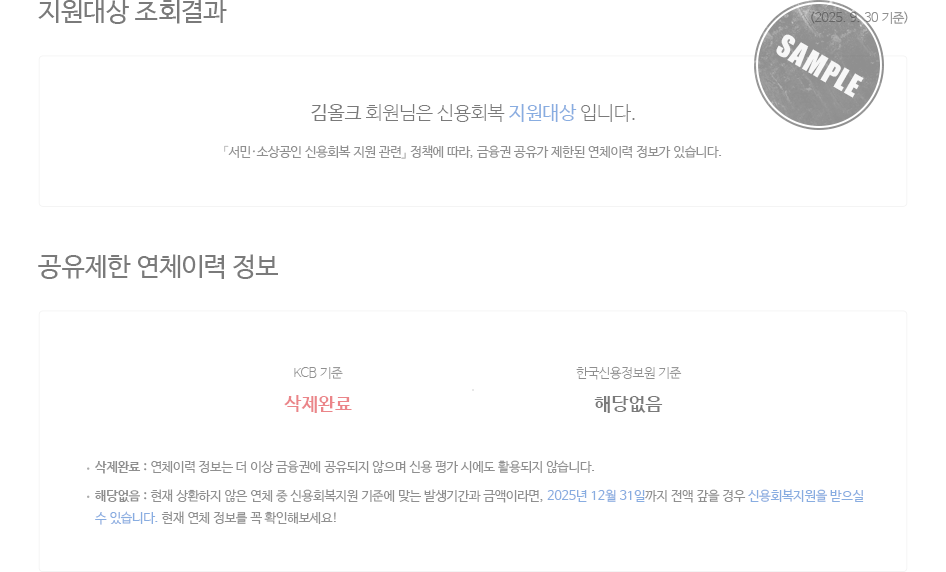 지원대상 조회결과 샘플