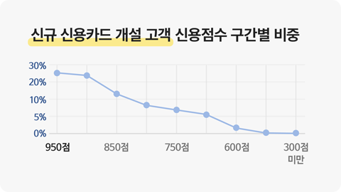 신규 신용카드 개설 고객 신용점수 구간별 비중